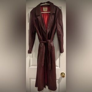 Vintage Burgundy Leather Trench Coat
